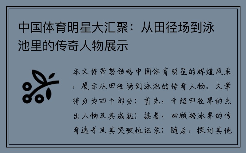 中国体育明星大汇聚：从田径场到泳池里的传奇人物展示